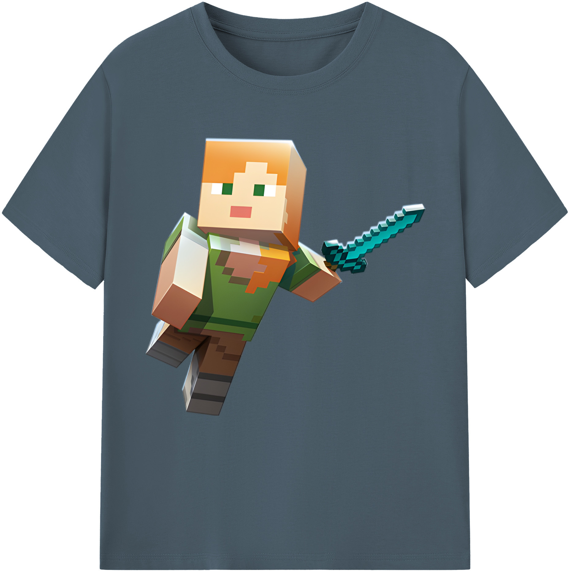 （画像用） マインクラフト ブロックの世界 Minecraft MC Block world 綿100％半袖Tシャツ（フロントプリント）